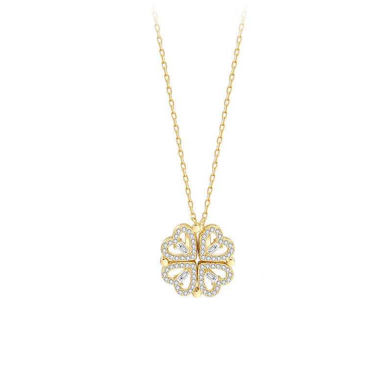 Detachable Deformed Four-leaf Clover Necklace For Women A Multi-wearing Zircon Small Love Short Clavicle Chain