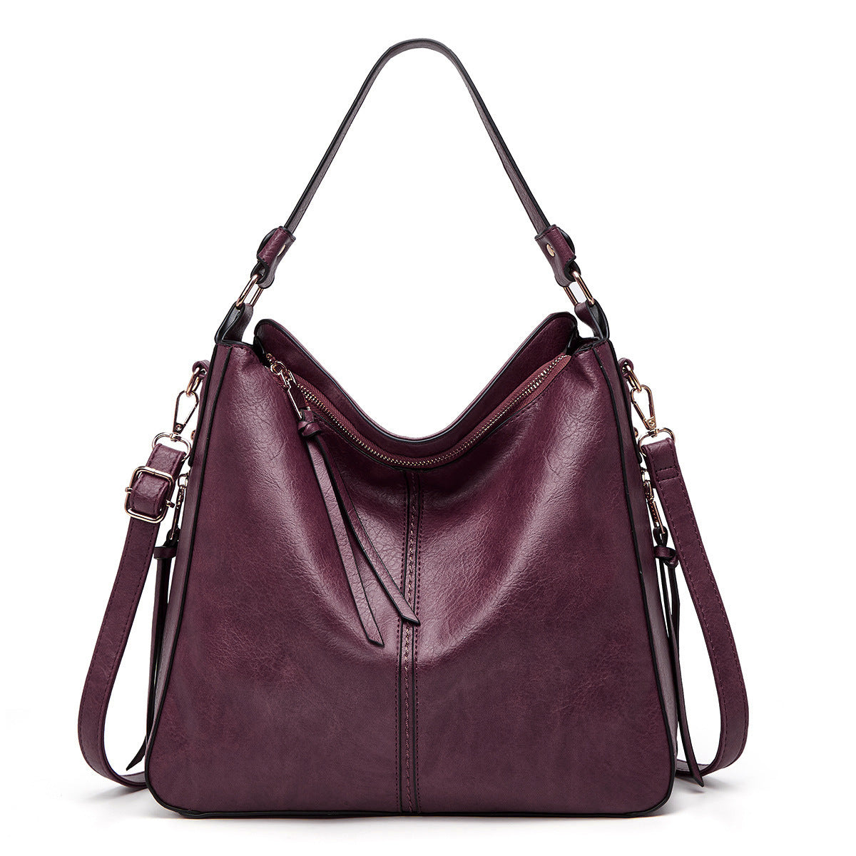Women's Hobos Zipper Bucket Bag – Adjustable Shoulder Strap, High-Capacity PU Handbag