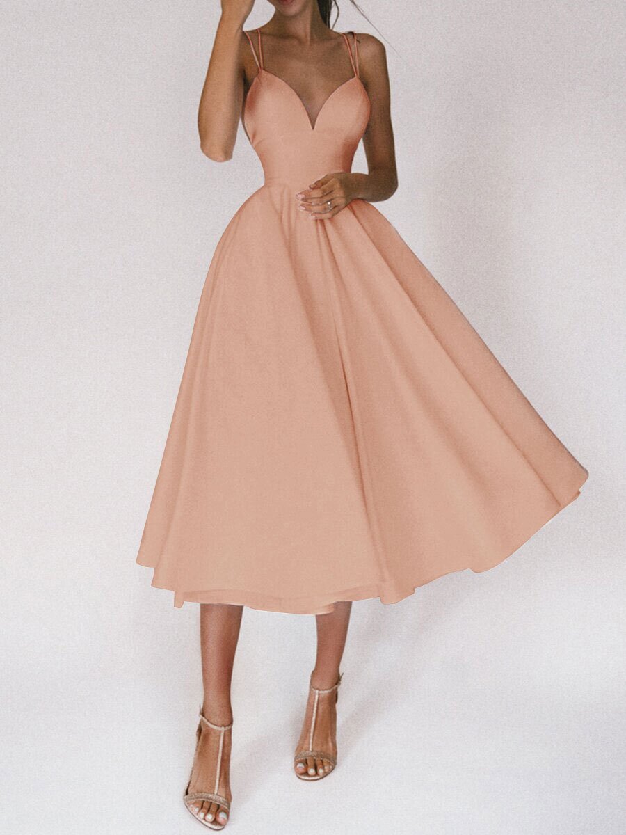 Sexy V-neck Suspender A-Line Long Dress – Summer Elegant Pullover Dress for Women
