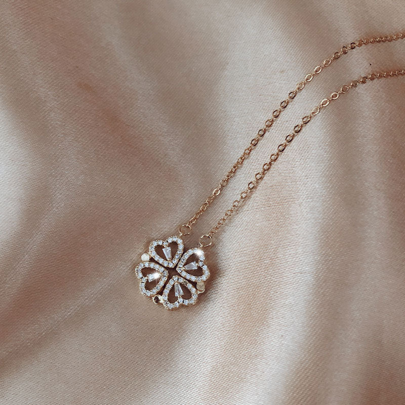 Detachable Deformed Four-leaf Clover Necklace For Women A Multi-wearing Zircon Small Love Short Clavicle Chain