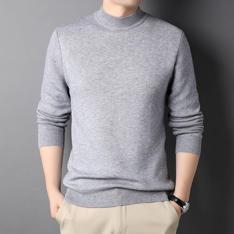 Pure Color Half Collar Men's Slim Fit Sweater Base Sweater