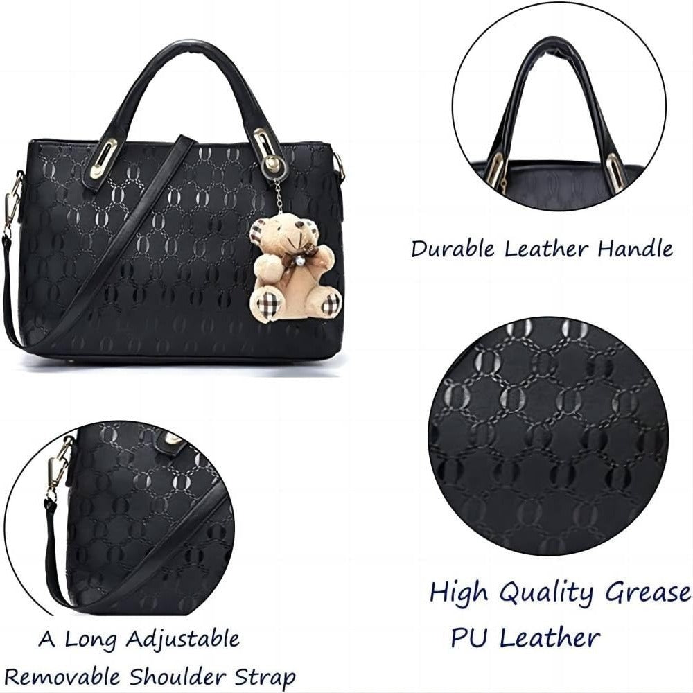 Women 4Pcs Top Handle Satchel Hobo PU Leather Handbag Set Large Tote Purse Shoulder Bag Card Holder