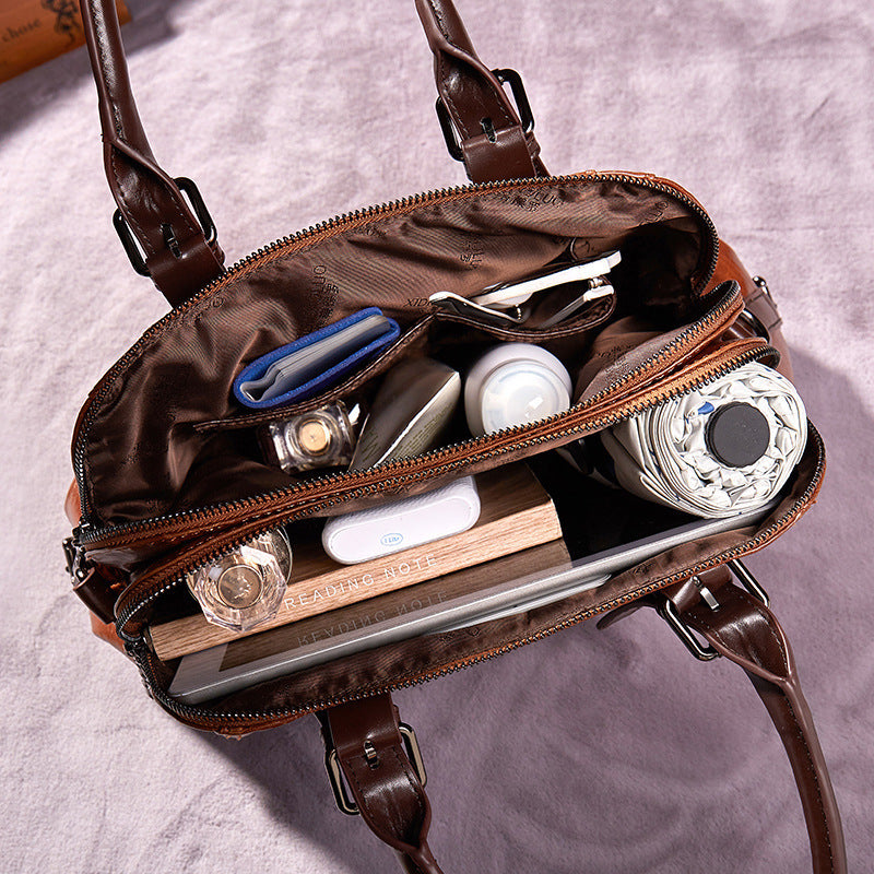 Women's Genuine Leather Crossbody Tote Handbag