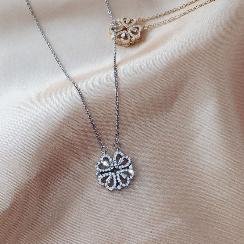 Detachable Deformed Four-leaf Clover Necklace For Women A Multi-wearing Zircon Small Love Short Clavicle Chain