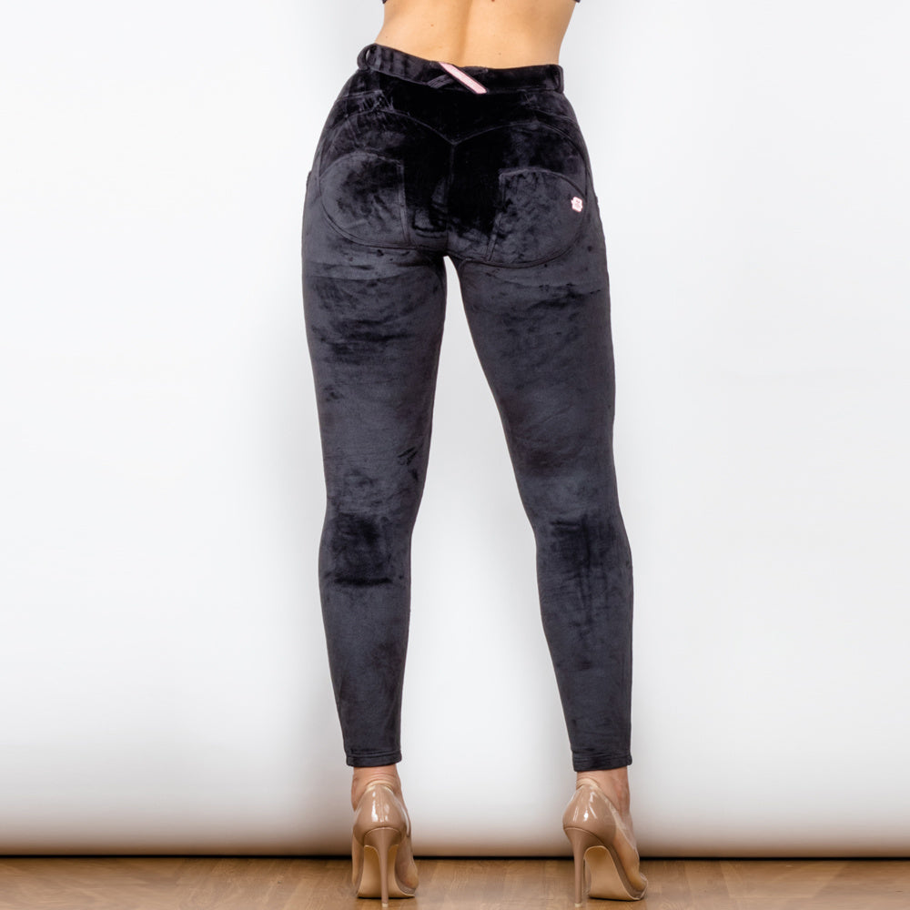 Melody Push-Up Black Velvet Pants – High Waist Warm Winter Leggings