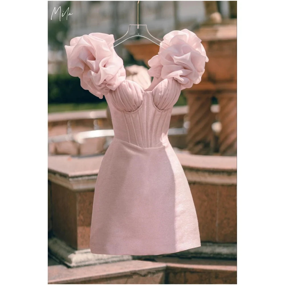 Mila Pink Sweetheart Neck Mini Party Dresses 3D Flower Evening Dresses Backless Ctue Customized Prom Dresses 2025