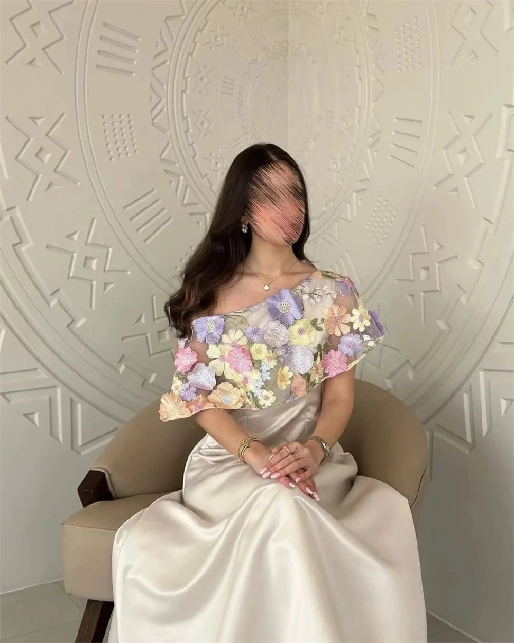 Mila Satin One Shoulder A-Line Customized Prom Dresses Sheath Sleeveless Tra-length Party Dresses 3D Flower Elegant فساتين سهرات