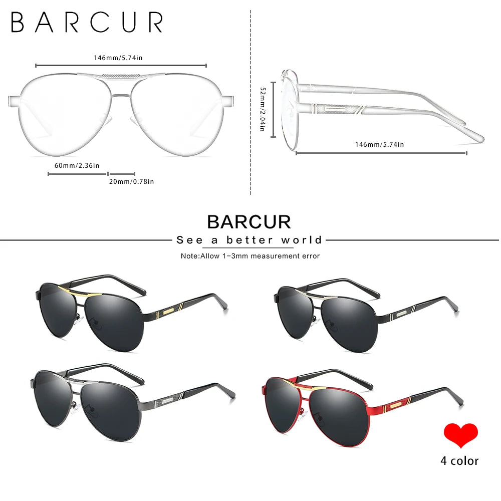 BARCUR Pilot Design Fashion Men Sunglasses Polarized Ladies Sun Glasses UV400 Protection Women Sun Glasses