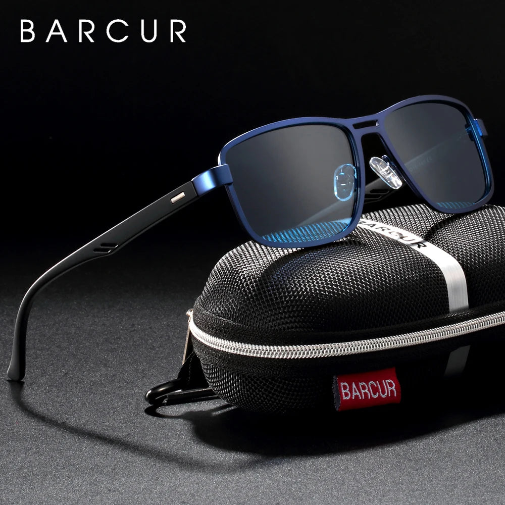 BARCUR Polarized Men Sunglasses Square Stainless Steel Frame TR90 Sun glasses Oculos De Sol gafas