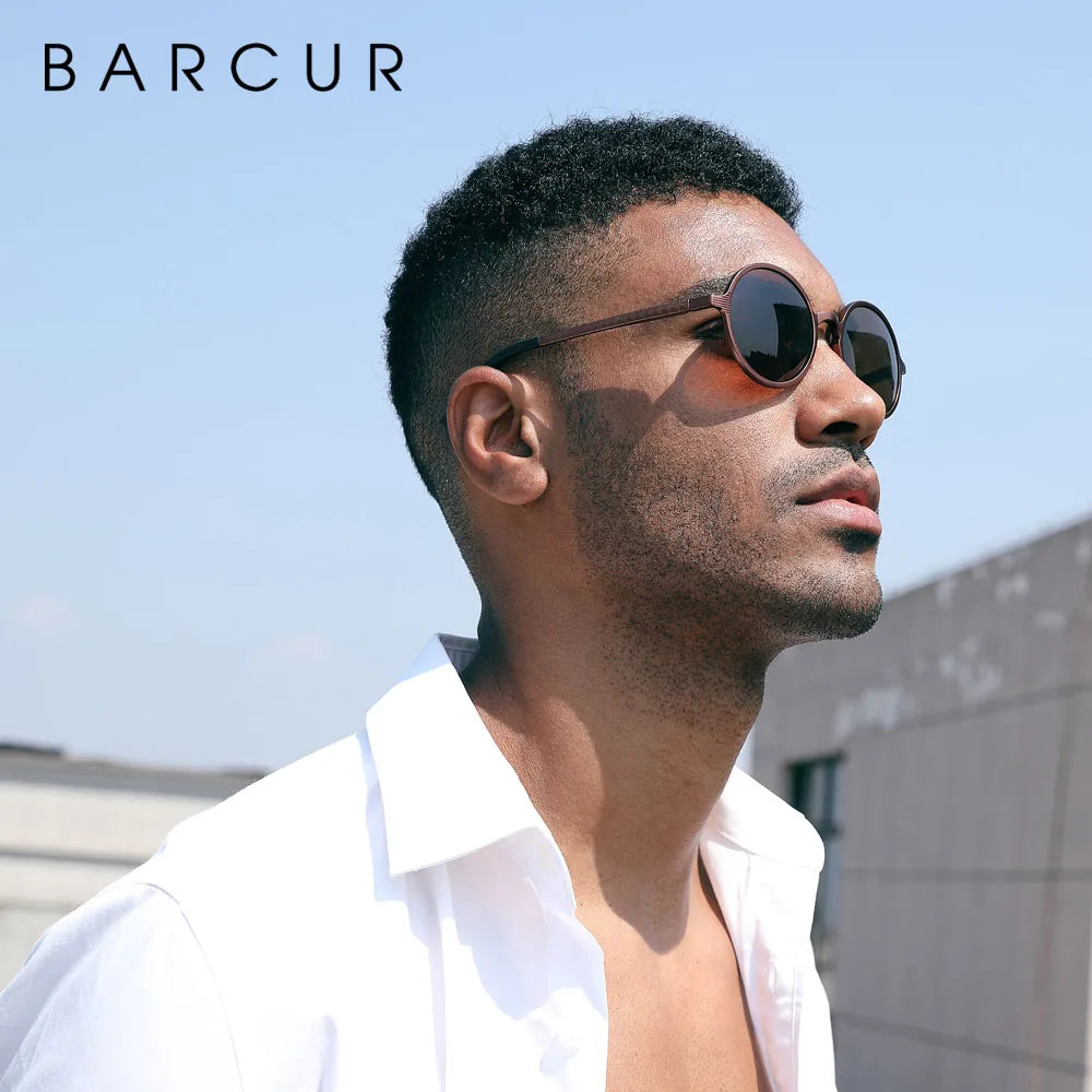BARCUR Man Round Sunglasses Men Ultra Light Glasses Retro Vintage Women Sun Glasses UV400 Eyewear Accessory