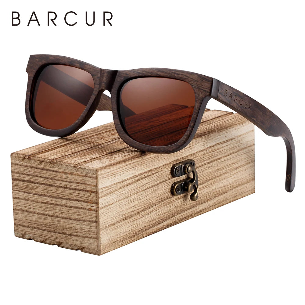 BARCUR Natural Wooden Sunglasses for Men Polarized Sunglasses Wood Oculos De Sol Feminino Frete Gratis