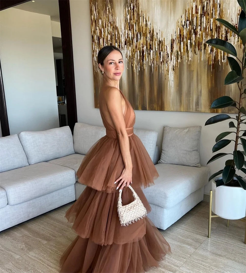 Mila واحد الكتف الكرة ثوب طبقات الكشكشة حزب فساتين تول عارية الذراعين حفلة موسيقية فساتين عالية منخفضة مخصصة فساتين سهره نسائيه فخمة