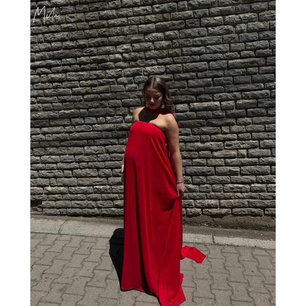 Mila Red Strapless A-line Maternity Dress Detachable Shawl Evening Dresses Soft Zip Customized Prom Dresses 2025