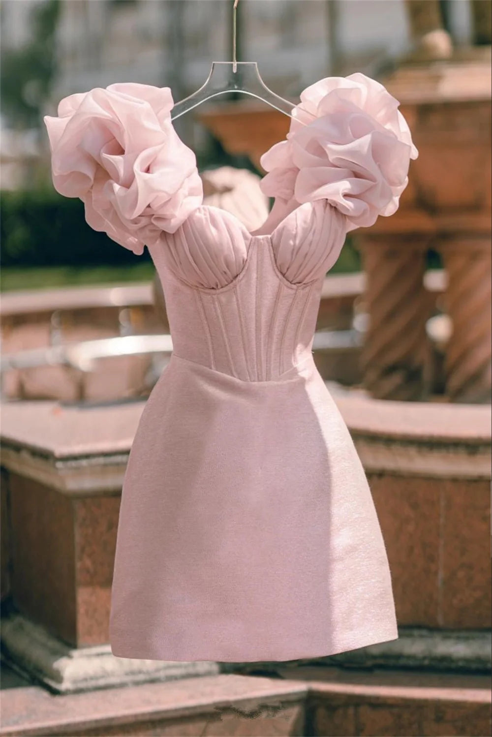 Mila Pink Sweetheart Neck Mini Party Dresses 3D Flower Evening Dresses Backless Ctue Customized Prom Dresses 2025