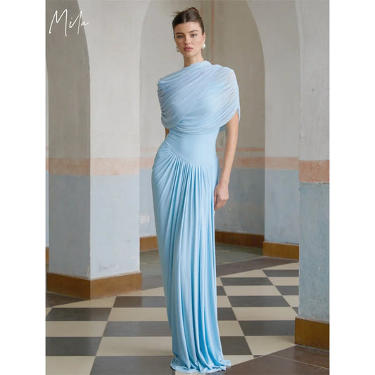 Mila Mermaid Cape Prom Dresses 2025 Sleeveless Chiffon Zip Evening Dresses Elegant Sexy Floor-Length Customized Party Dresses