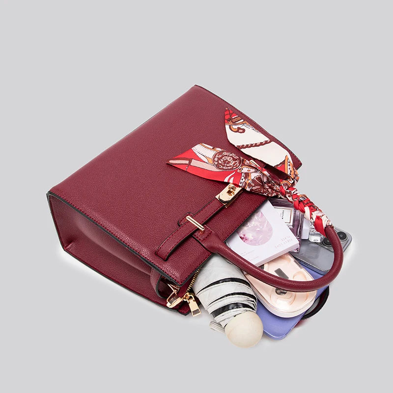 Show 2025 Handbag with Scarf Decor and Metal Clasp High Quality for Evening Parties & Banquets