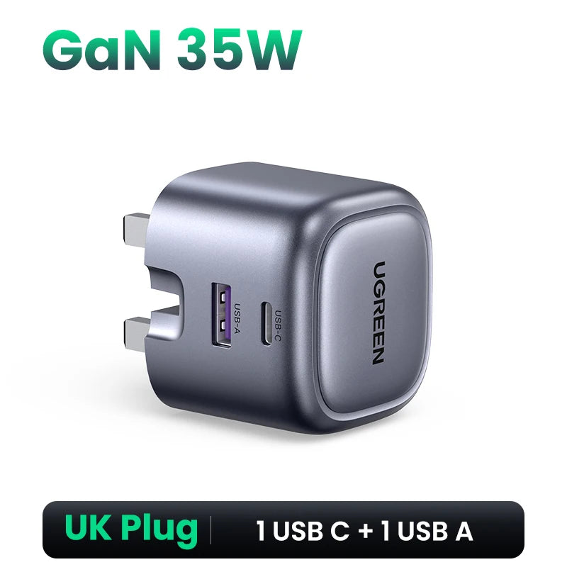 UGREEN GaN 35W Charger USB Charger PD3.0 QC3.0 Quick Charger For iPhone 15 14 13 Pro Samsung Xiaomi iPad Pro USB C Fast Charger