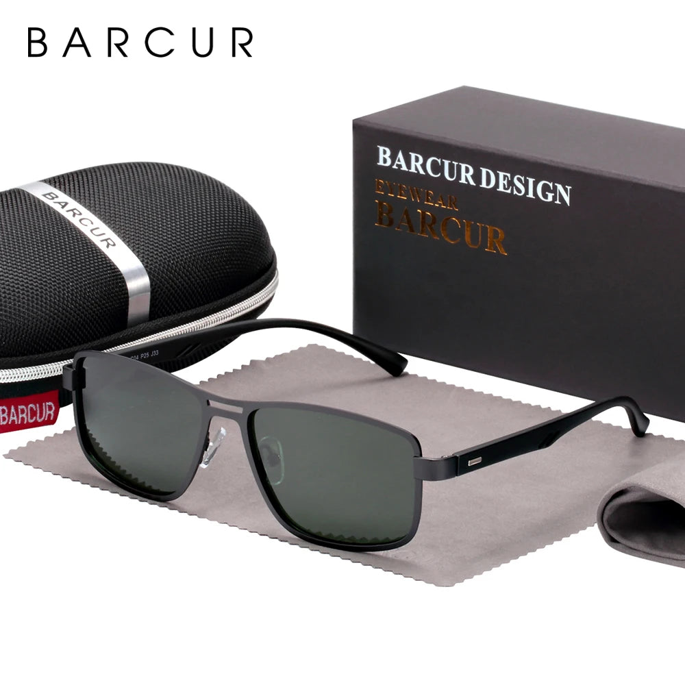 BARCUR Polarized Men Sunglasses Square Stainless Steel Frame TR90 Sun glasses Oculos De Sol gafas