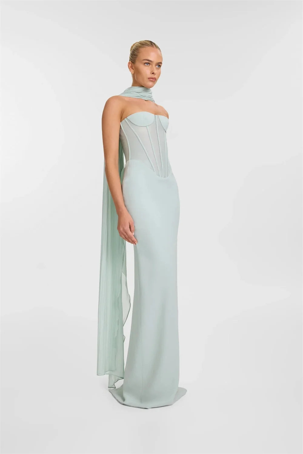 Mila Mint Green Strapless Mermaid Party Dresses Detachable Shawl Evening Dresses Floor-Length Satin Customized Prom Dresses 2025