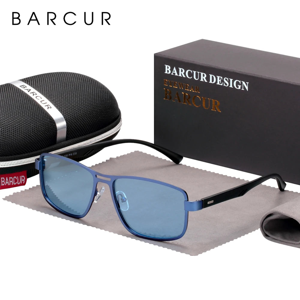 BARCUR Polarized Men Sunglasses Square Stainless Steel Frame TR90 Sun glasses Oculos De Sol gafas