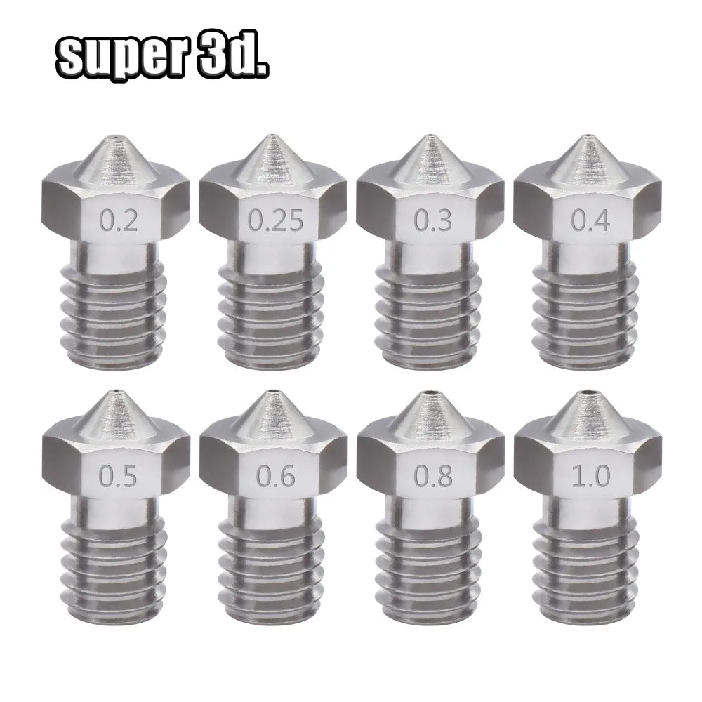 2pcs V5 V6 Stainless steel Nozzle 0.2/0.3/0.4/0.5/0.6/0.8mm M6 thread Nozzle for 3D Printer 1.75MM Extruder hotend