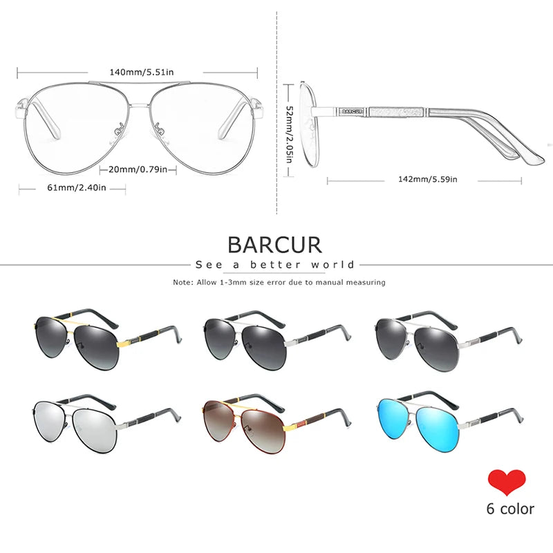 BARCUR Pilot Sunglasses Male Polarized Sun Glasses Men Sports Eyewear Lunette De Soleil Homme