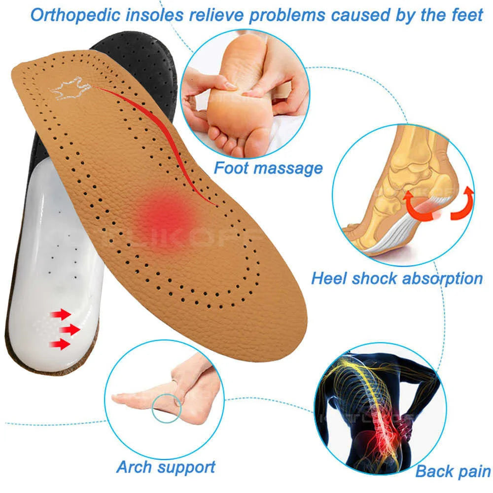 Leather Orthotic Insole For Flat Feet Arch Support Orthopedic Shoes Sole Insoles For Feet Men Women Children O/X Leg Corrected