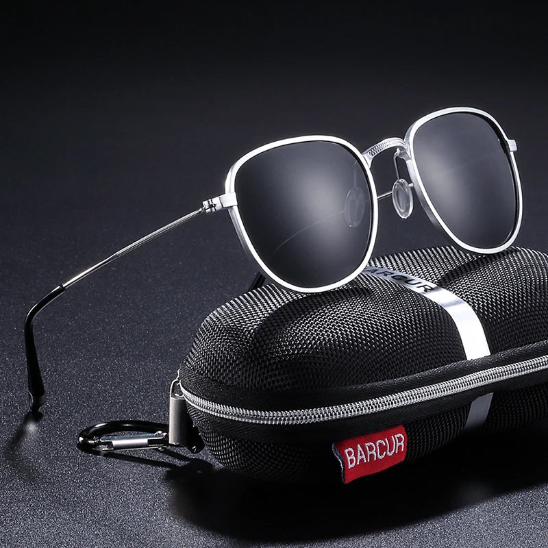 BARCUR New Aluminum Hexagon Design Sunglasses Men Polarized Sun Glasses for Women Goggle Oculos de sol masculino
