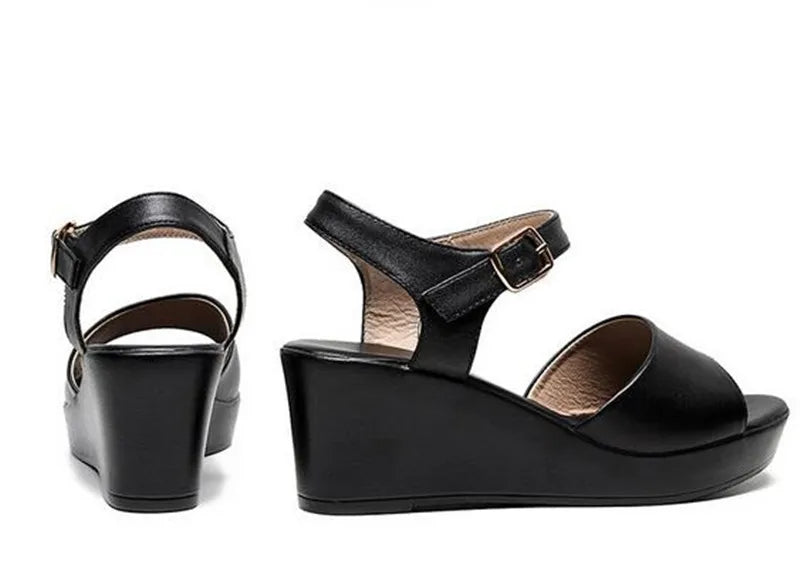 Women’s Genuine Leather wedges Sandals – Elegant Party Wear
