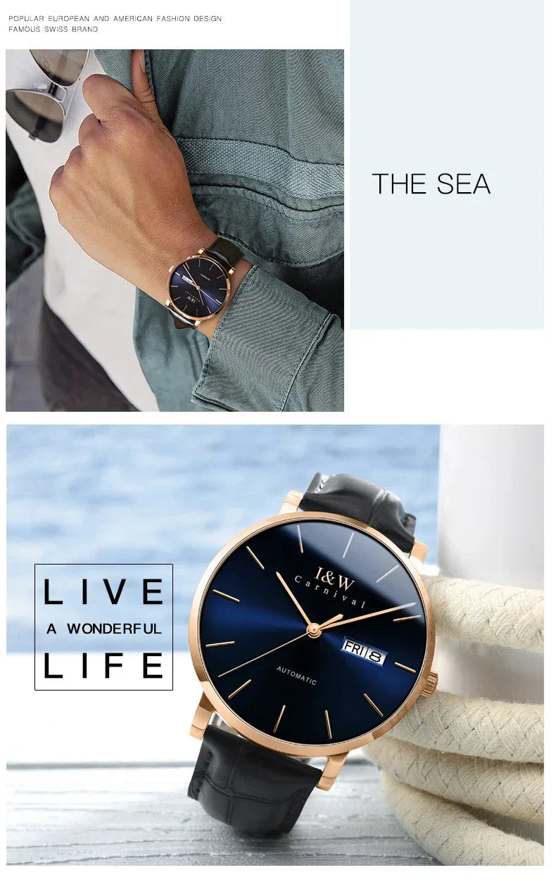 Montre Homme Switzerland I&W Luxury Gold Automatic Watch 24 Jewels NH36 Watch Men Calendar Sapphire Mechanical Watches Mens 2020