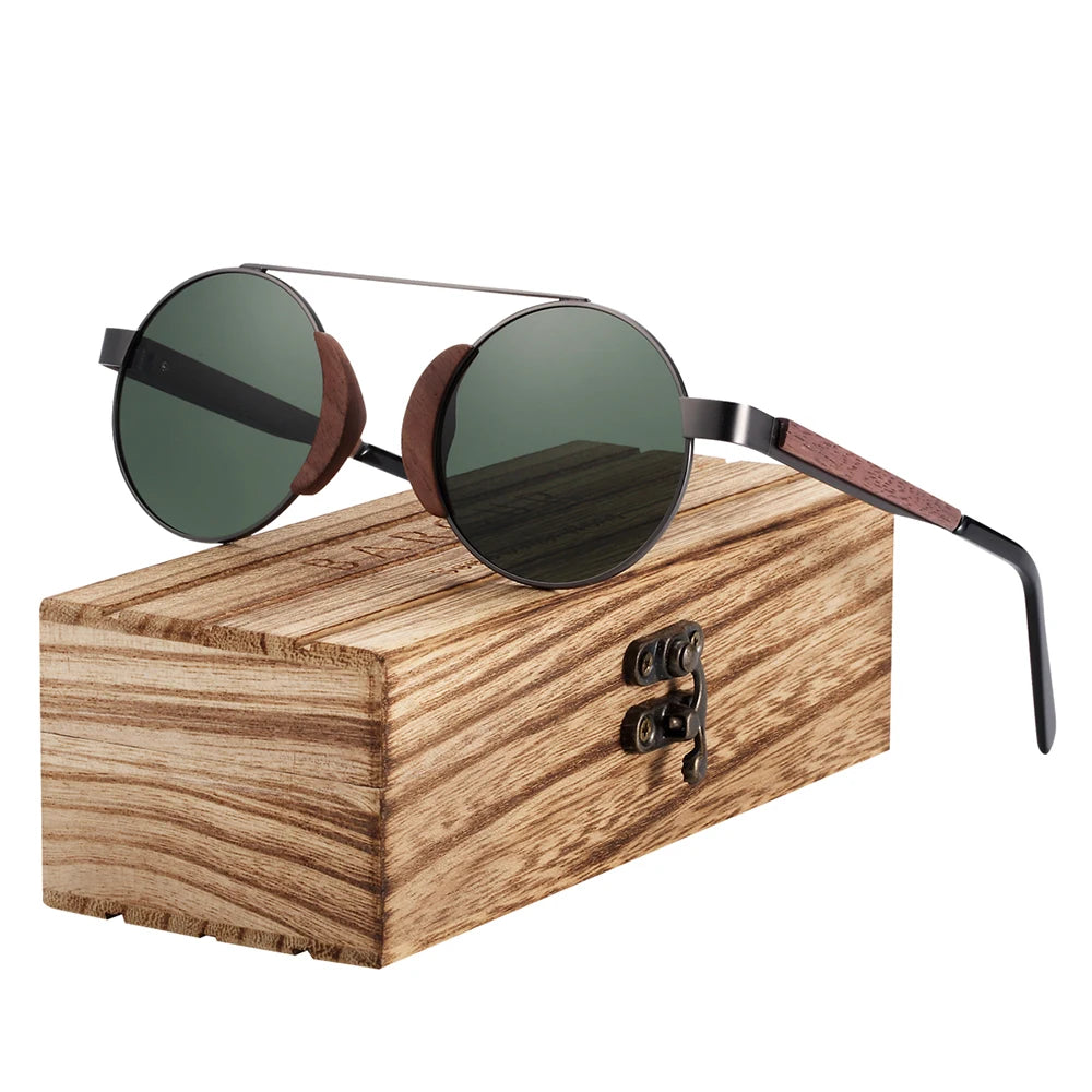 BARCUR Rouond Sunglasses Wood Polarized Sun glasses for Women Men With Original Package