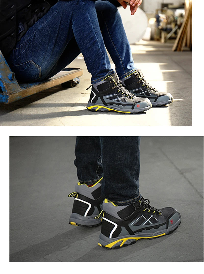 Larnmern Mens Safety Work Boots Steel Toe Shoes Anti-puncture Anti-static Non Slip Protective Boots