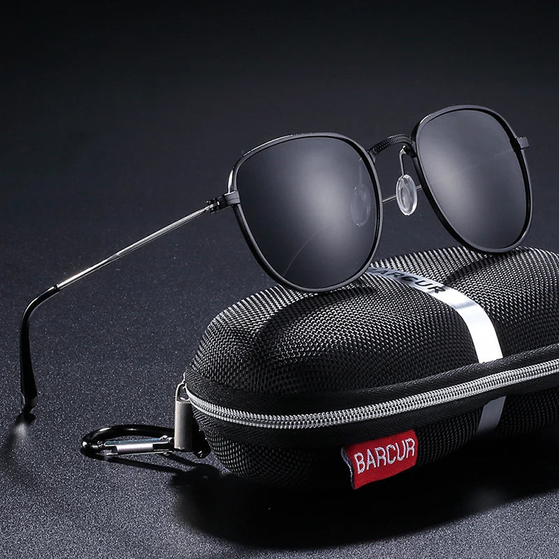 BARCUR New Aluminum Hexagon Design Sunglasses Men Polarized Sun Glasses for Women Goggle Oculos de sol masculino