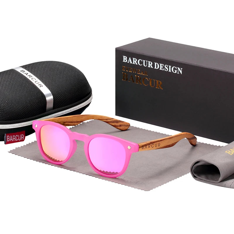 BARCUR Polarized Sunglasses Round Boy Girl Zebra Wood Sun glasses Cat eyes UV400 Eyewear Oculos Gafas De Sol