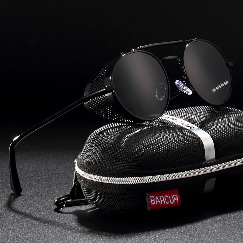 BARCUR Vintage Retro Round Polarized Steampunk Sunglasses Men Sun Glasses For Women Style UV400 Protection