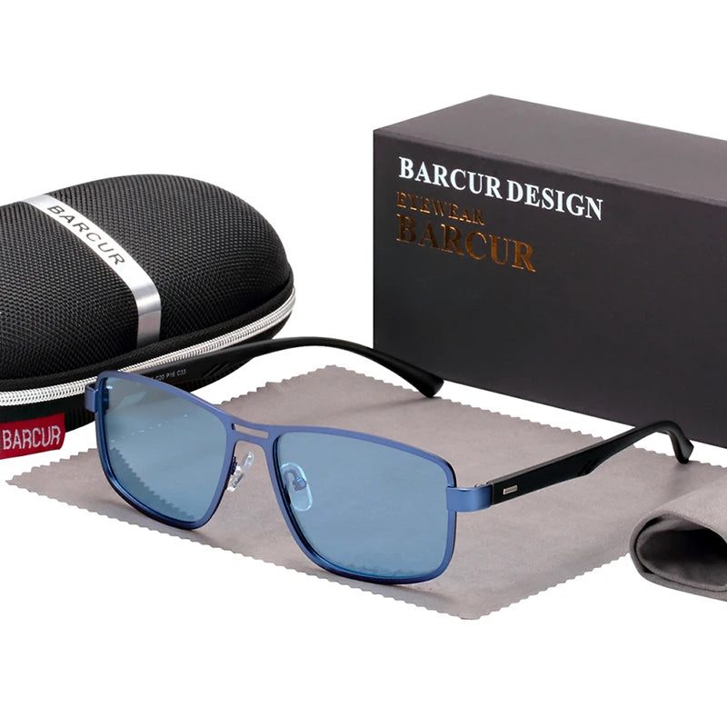 BARCUR Polarized Men Sunglasses Square Stainless Steel Frame TR90 Sun glasses Oculos De Sol gafas