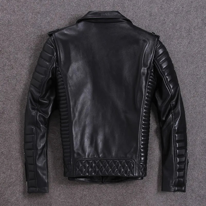 Luxury Black Plus Size Classic Sheepskin Natural Leather Jackets Mens Genuine Leather Jacket Fashion Slim Moto Coats Male