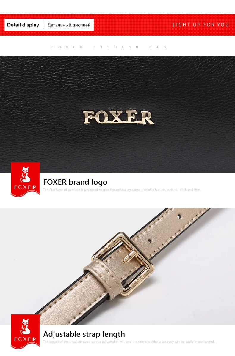 FOXER Women Genuine Leather Handbag Lady Large Capacity Crossbody Shoulder Bags Cowhide Top Handle Tote Festival Gift For Female