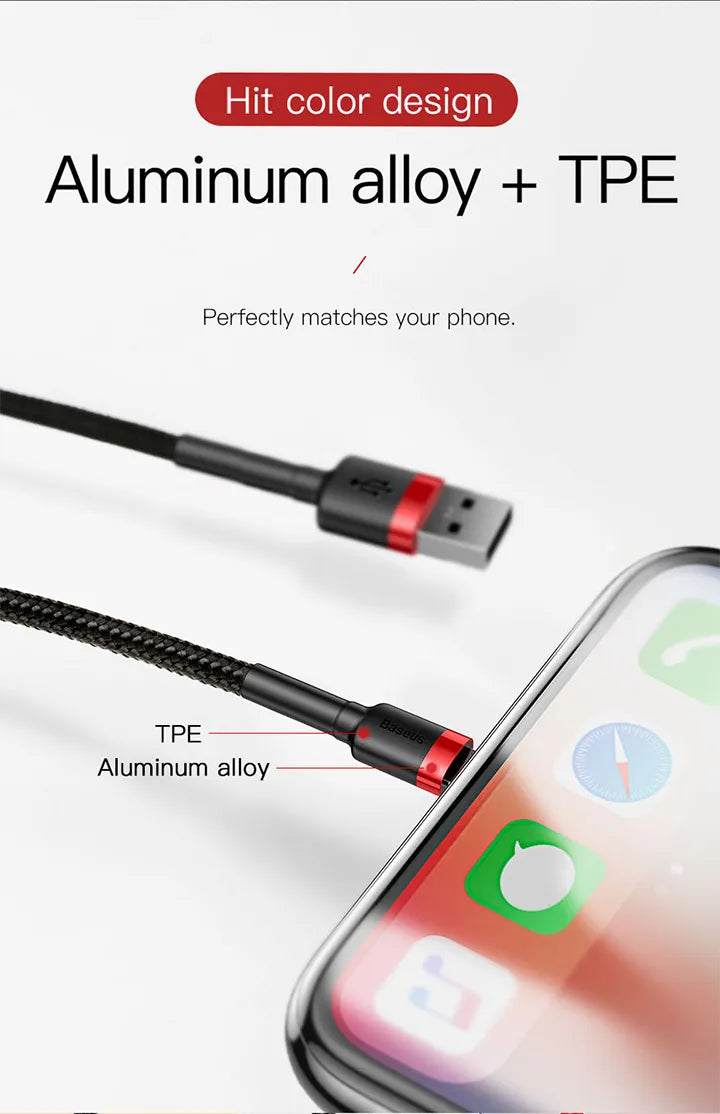 كابل USB من Baseus لأجهزة iPhone 12 11 Pro Max 8 X XR كابل شحن سريع لأجهزة iPhone كابل مزامنة بيانات USB كابل شاحن الهاتف سلك سلك