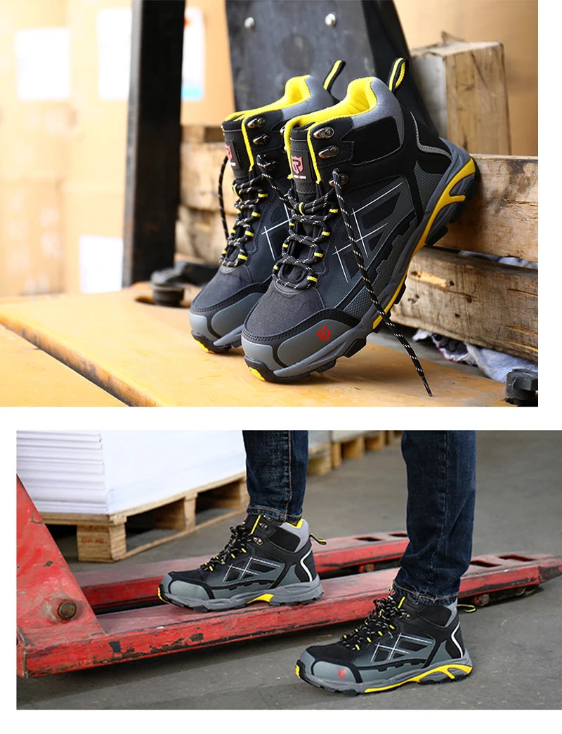 Larnmern Mens Safety Work Boots Steel Toe Shoes Anti-puncture Anti-static Non Slip Protective Boots