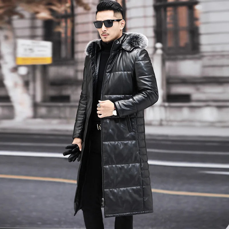 2025 new arrival winter 90% white duck down leather jackets men,sheepskin leather coat,plus-size 18170-1