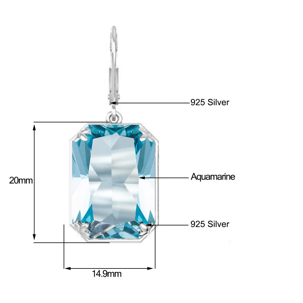 Szjinao 925 Sterling Sliver Women Earrings Vintage Aquamarine Gemstone Wedding Party Drop Earring Handmade Designer Jewelry