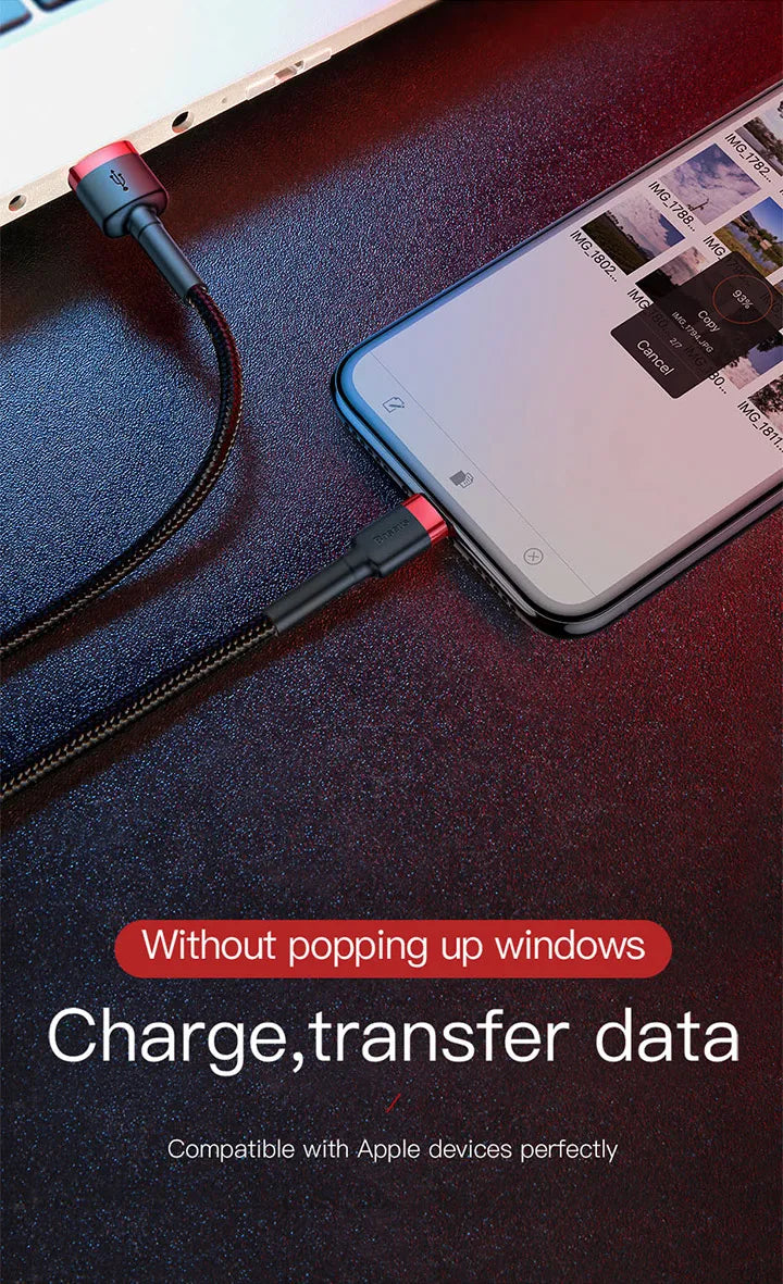 كابل USB من Baseus لأجهزة iPhone 12 11 Pro Max 8 X XR كابل شحن سريع لأجهزة iPhone كابل مزامنة بيانات USB كابل شاحن الهاتف سلك سلك