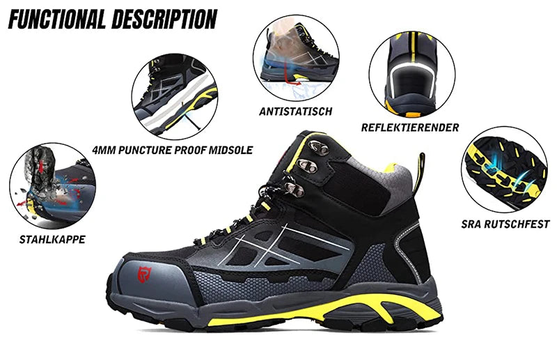 Larnmern Mens Safety Work Boots Steel Toe Shoes Anti-puncture Anti-static Non Slip Protective Boots