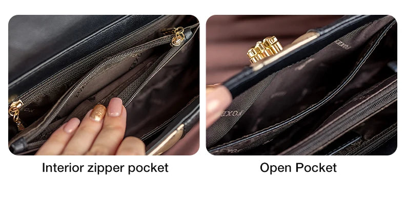 FOXER Women Crossbody Bag Diamond Lattice Handbag Lady Armpit Shoulder Bag Girl's Split Leather Chain Strap Black Messenger Bags