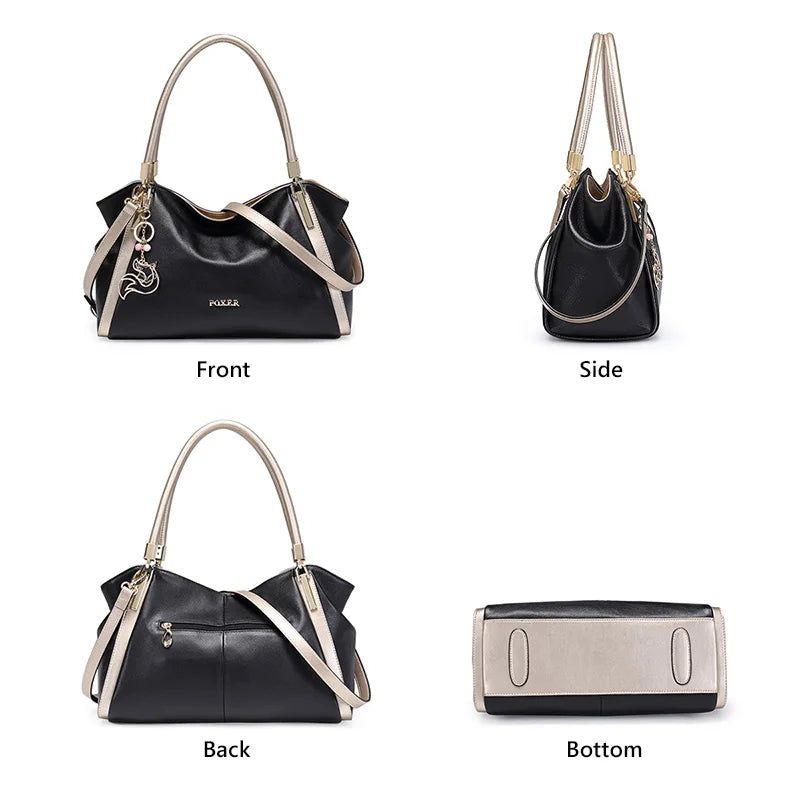 FOXER Women Genuine Leather Handbag Lady Large Capacity Crossbody Shoulder Bags Cowhide Top Handle Tote Festival Gift For Female