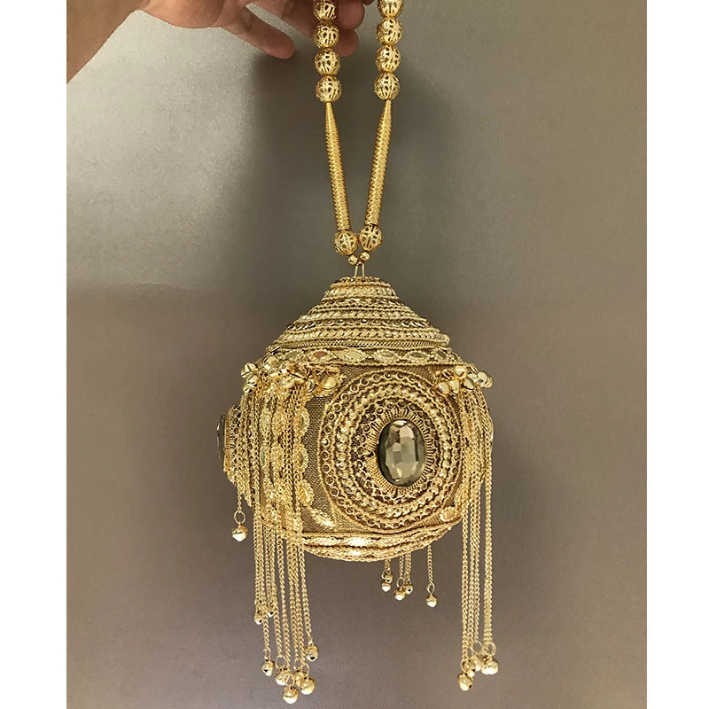 DOYUTIG Indian Women's Hand-Made Beaded Clutches Vintage Crystal Small Bell Tassel Bags For Lady Wedding Bags Evening Bags F669