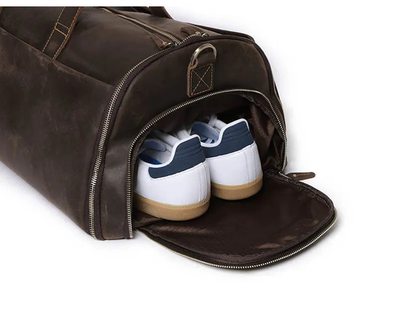 Crazy Horse Leather Folding Suit Bag Man Business Travel Bag With Shoe Pocket Clothes Cover Luggage Duffel Bag Man Bag For Suits