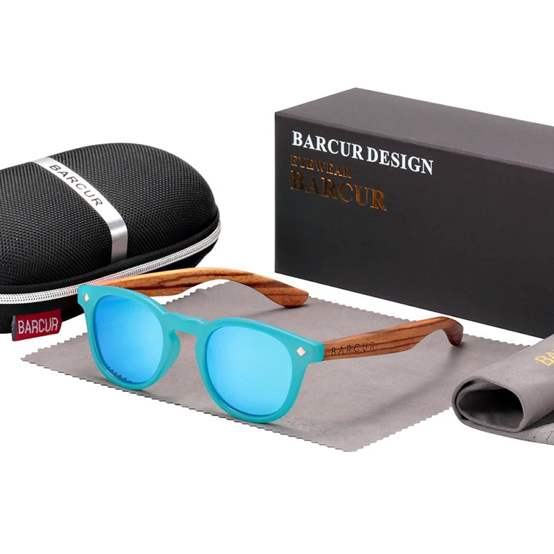 BARCUR Polarized Sunglasses Round Boy Girl Zebra Wood Sun glasses Cat eyes UV400 Eyewear Oculos Gafas De Sol