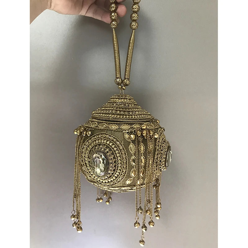 DOYUTIG Indian Women's Hand-Made Beaded Clutches Vintage Crystal Small Bell Tassel Bags For Lady Wedding Bags Evening Bags F669